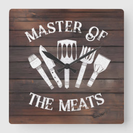 Rustieke 'Master of the Meats' - Grappig BBQ-cadea Vierkante Klok