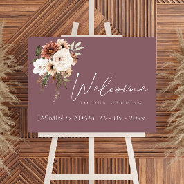 Rustieke Mauve Perzik Bloemrijke Script Trouwbord Poster