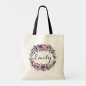 Rustieke Mauve Plum Paarse Bloemen Groen Favor Tote Bag (Achterkant)
