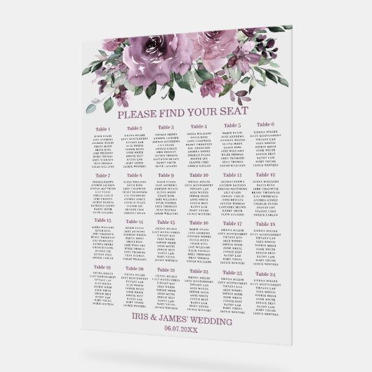 Rustieke Mauve Plum Paarse Bloemen Trouwstoelen Acryl Bord (Hoek)