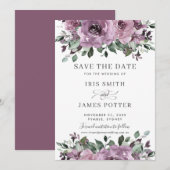 Rustieke Mauve Pruim Paarse Bloemige Groene Huweli Save The Date (Voorkant / Achterkant)