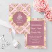 Rustieke Mauve Roze Gouden Damast Moslim Bruiloft Kaart