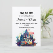 Rustieke Maximalist Camper Mountain Save the Date Kaart (Staand voorkant)