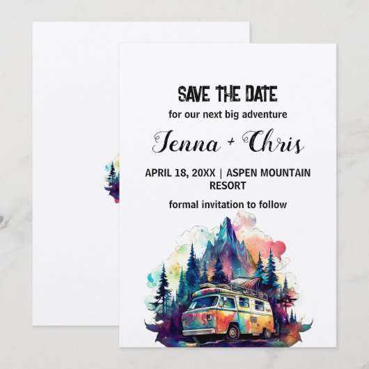 Rustieke Maximalist Camper Mountain Save the Date Kaart (Voorkant / Achterkant)