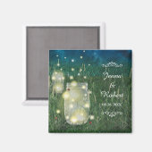 Rustieke Meadow Zomer Nacht Mason Jar en Fireflies Magneet (Voorkant / Achterkant)