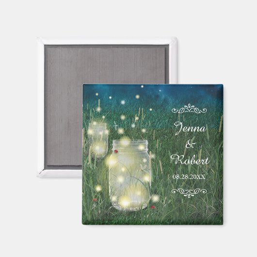 Rustieke Meadow Zomer Nacht Mason Jar en Fireflies Magneet (Voorkant / Achterkant)