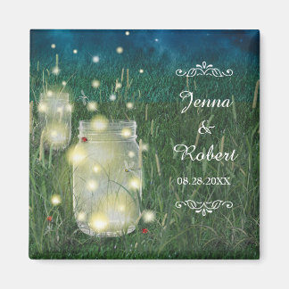 Rustieke Meadow Zomer Nacht Mason Jar en Fireflies Magneet