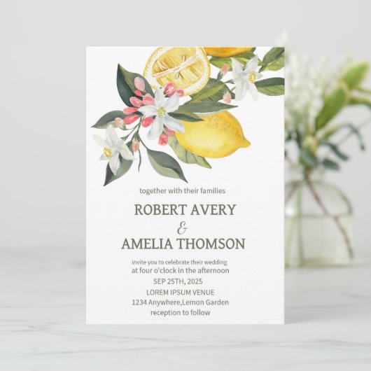 Rustieke Mediterraanse Citroen Trouwfeest Kaart (Staand voorkant)