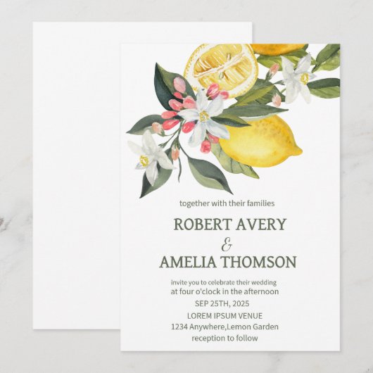 Rustieke Mediterraanse Citroen Trouwfeest Kaart (Voorkant / Achterkant)