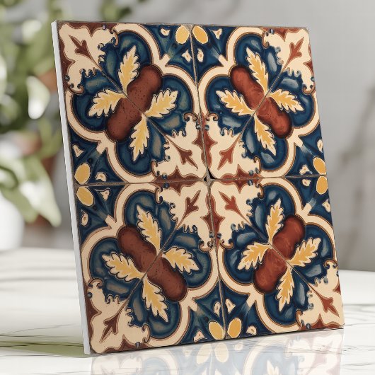 Rustieke mediterrane bloemen blauw en terracotta tegeltje