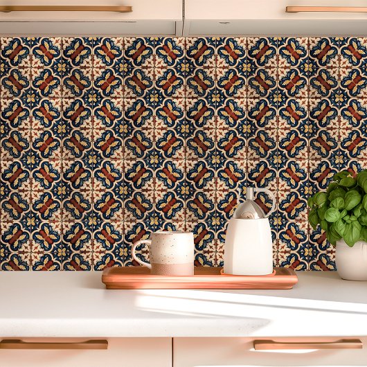 Rustieke mediterrane bloemen blauw en terracotta tegeltje