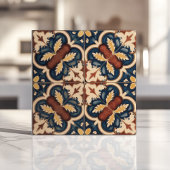 Rustieke mediterrane bloemen blauw en terracotta tegeltje