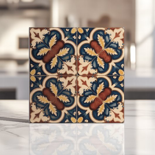 Rustieke mediterrane bloemen blauw en terracotta tegeltje