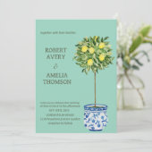 Rustieke mediterrane citroen bruiloft kaart (Staand voorkant)