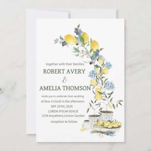 Rustieke mediterrane citroen bruiloft kaart (Voorkant)