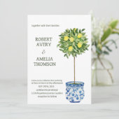 Rustieke mediterrane citroen bruiloft kaart (Staand voorkant)