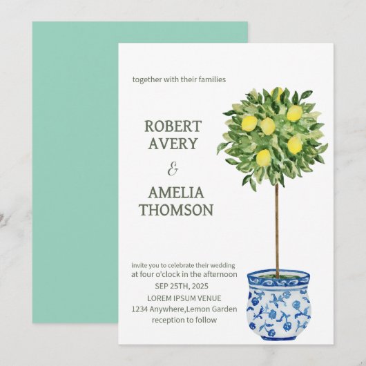 Rustieke mediterrane citroen bruiloft kaart (Voorkant / Achterkant)