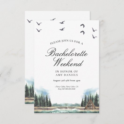 Rustieke meer- en bosuitnodiging in waterverf kaart (Voorkant / Achterkant)