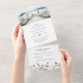 Rustieke Meerbloem | Boho Bruiloft All In One Uitnodiging (Afscheurbaar)