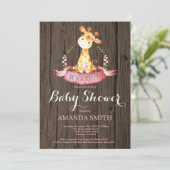 Rustieke Meisje Giraffe Baby Shower Uitnodiging (Staand voorkant)