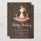 Rustieke Meisje Giraffe Baby Shower Uitnodiging (Voorkant / Achterkant)