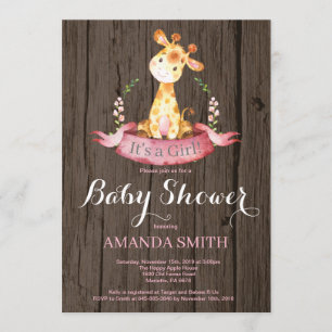 Rustieke Meisje Giraffe Baby Shower Uitnodiging