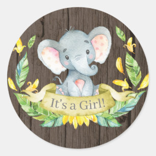 Rustieke Meisje Olifant Baby Shower Geel Ronde Sticker