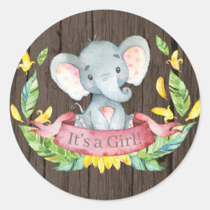 Rustieke Meisje Olifant Baby Shower Roze Ronde Sticker