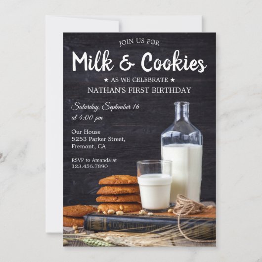 Rustieke Melk en Cookies 1e Verjaardagsfeest Uitno Kaart (Voorkant)