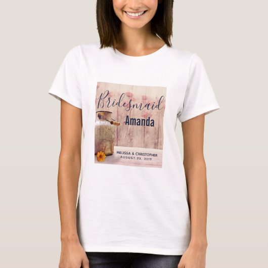 Rustieke Melk Kan Land Bruiloft Bruidsmeisje T-shirt (Voorkant)