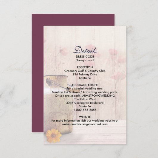 Rustieke Melk Kan Land Bruiloft Details Behuizing Kaart (Voorkant / Achterkant)