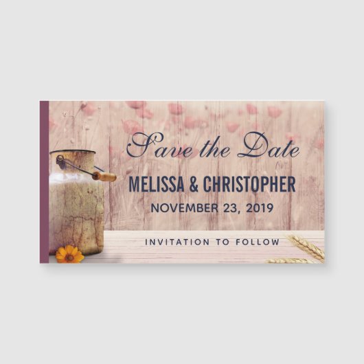 Rustieke Melk Kan Land Bruiloft Save the Date (Voorkant)