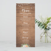 Rustieke menukaart met houten snaarlampen bloemen (Staand voorkant)