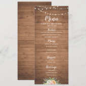 Rustieke menukaart met houten snaarlampen bloemen (Voorkant / Achterkant)
