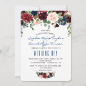 Rustieke Merlot Navy Blauwe Bloemige Bruiloft Kaart (Voorkant)