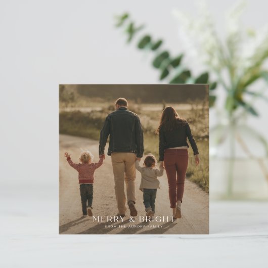 Rustieke Merry & Bright Familie Foto Kerst Kaart (Staand voorkant)