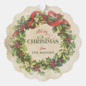 Rustieke  Merry Christmas Floral Wreath Foto Ornament Kaart (Voorkant)