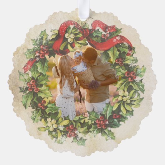 Rustieke  Merry Christmas Floral Wreath Foto Ornament Kaart (Achterkant)