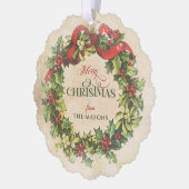 Rustieke  Merry Christmas Floral Wreath Foto Ornament Kaart (Links)