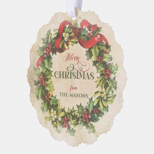 Rustieke  Merry Christmas Floral Wreath Foto Ornament Kaart (Links)