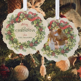 Rustieke  Merry Christmas Floral Wreath Foto Ornament Kaart