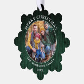 Rustieke Merry Christmas Green Wood Print Ornament Kaart (Links)