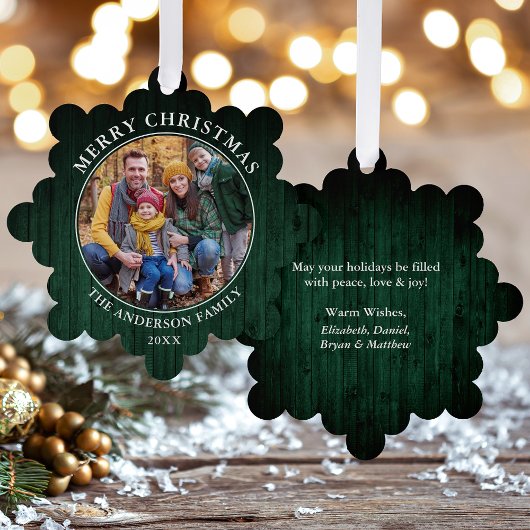 Rustieke Merry Christmas Green Wood Print Ornament Kaart