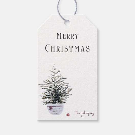 Rustieke Merry Christmas Waterverf Tree Cadeaulabel (Voorkant)