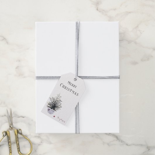 Rustieke Merry Christmas Waterverf Tree Cadeaulabel (Met Touw)