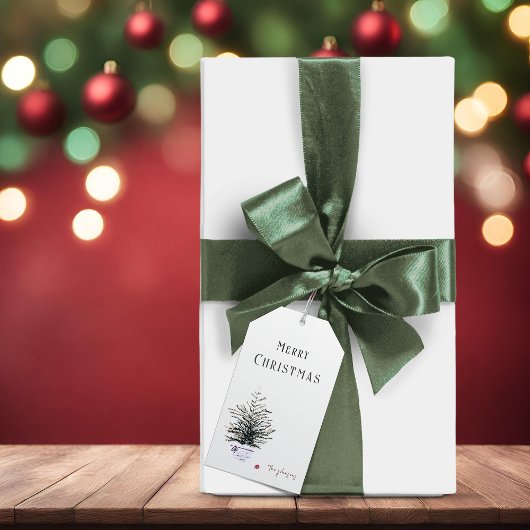 Rustieke Merry Christmas Waterverf Tree Cadeaulabel