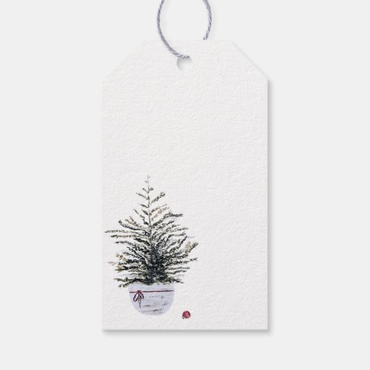 Rustieke Merry Christmas Waterverf Tree Cadeaulabel (Achterkant)