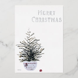 Rustieke Merry Christmas Waterverf Tree Corporate Folie Feestdagenkaart