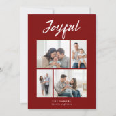 Rustieke Merry Four Familie Foto Collage Rood Feestdagenkaart (Voorkant)