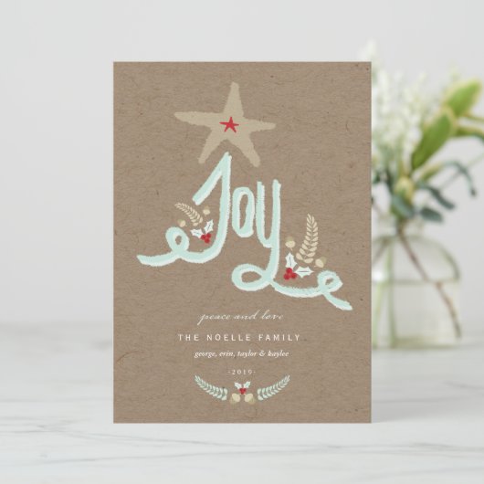 Rustieke met de hand getekende blauwe Joy-calligra Feestdagenkaart (Staand voorkant)